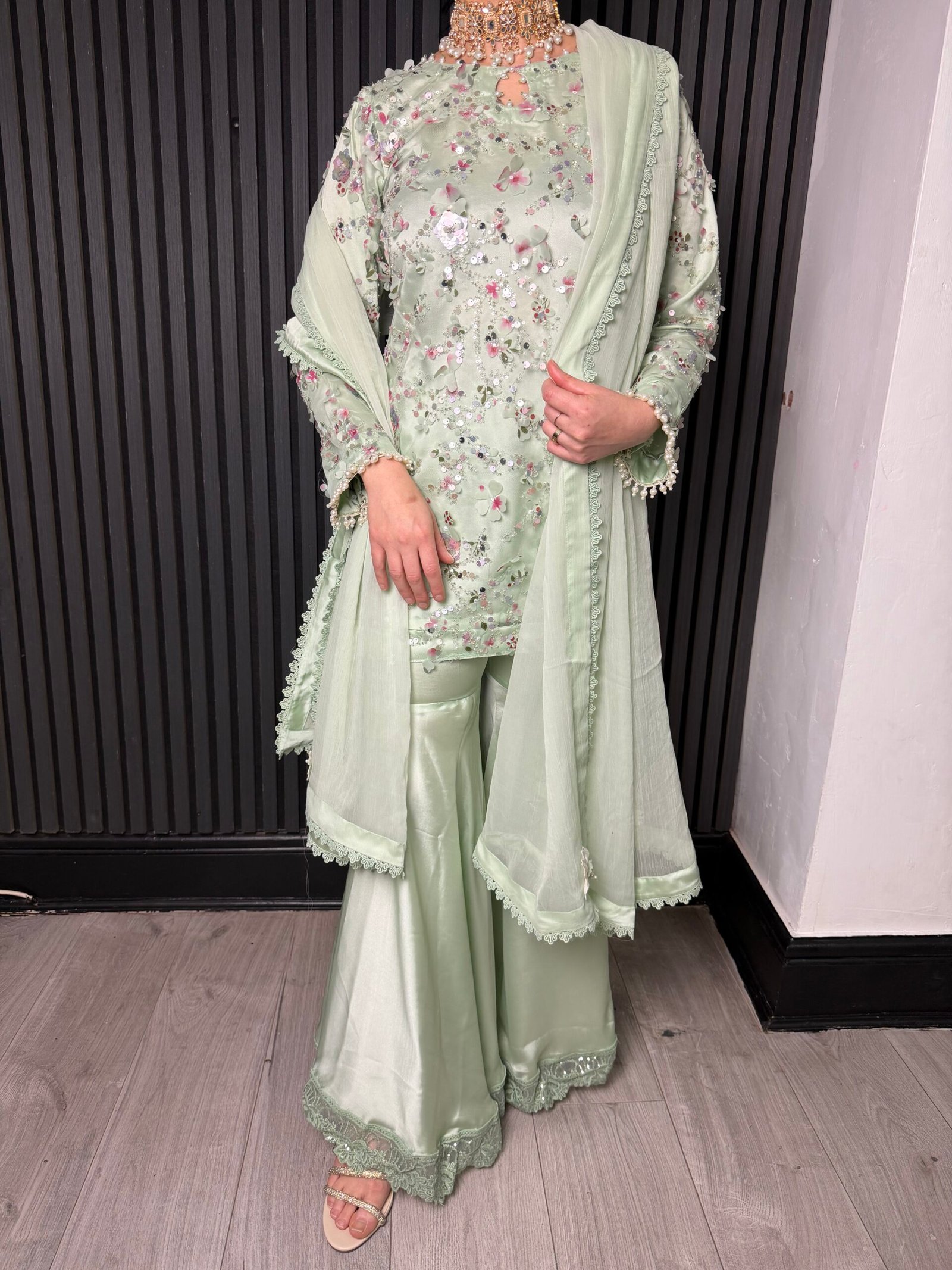 Blossom Mint - 3 piece Gharara suit