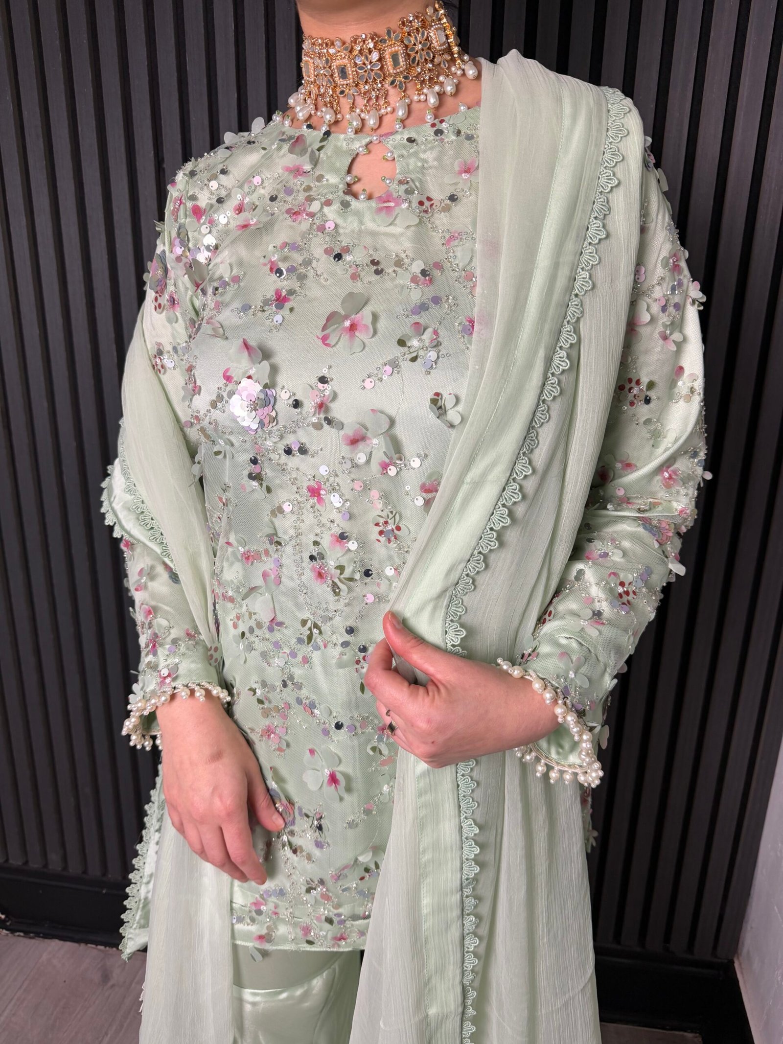 Blossom Mint - 3 piece Gharara suit - Image 2
