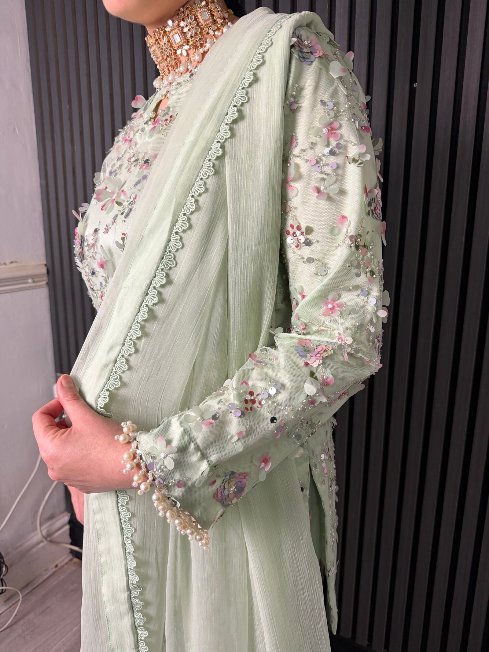 Blossom Mint - 3 piece Gharara suit - Image 3