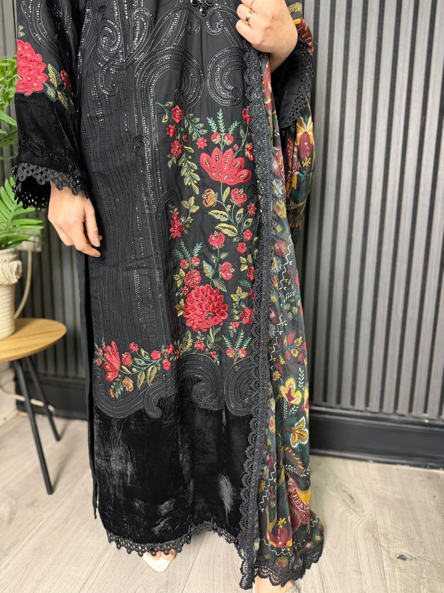 Maria B inspired Black Embroidered 3-Piece Suit - Image 5