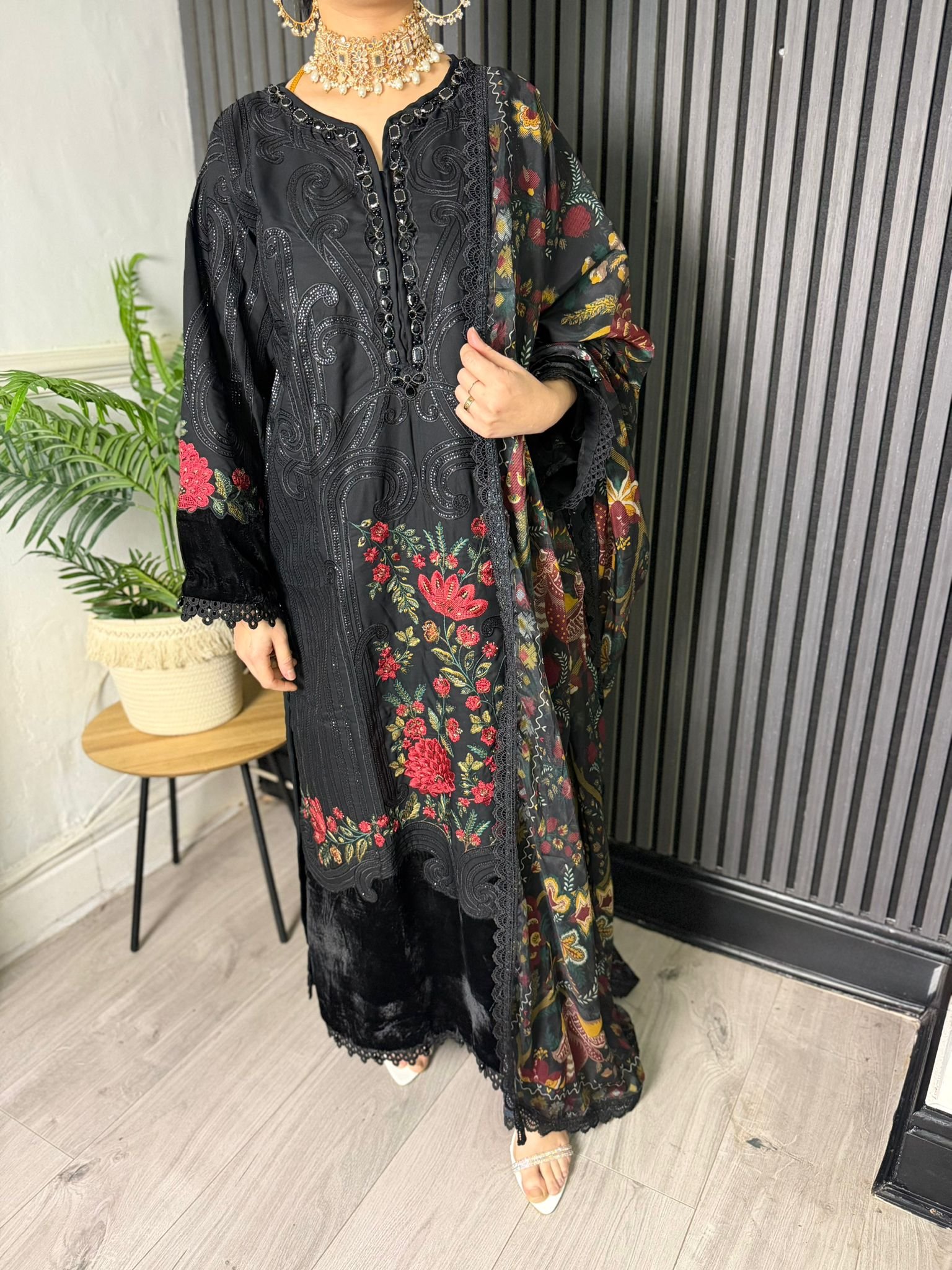 Maria B inspired Black Embroidered 3-Piece Suit