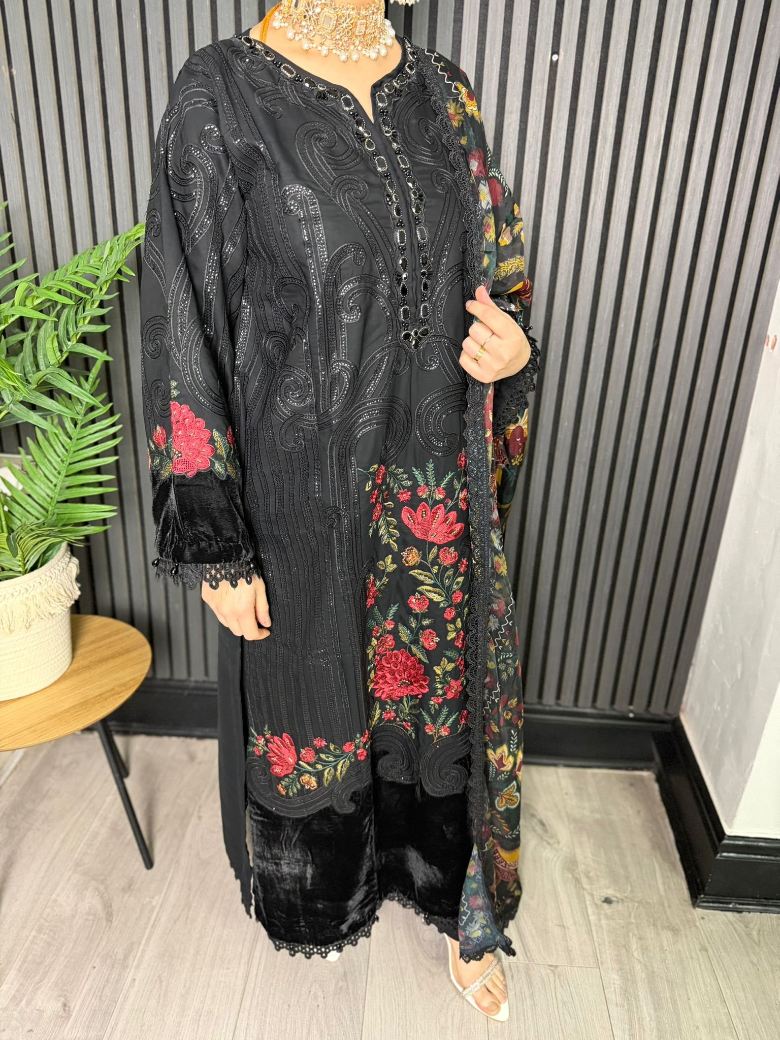 Maria B inspired Black Embroidered 3-Piece Suit - Image 2