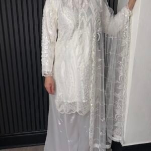 Swan White 3 piece ready to wear sharara suit